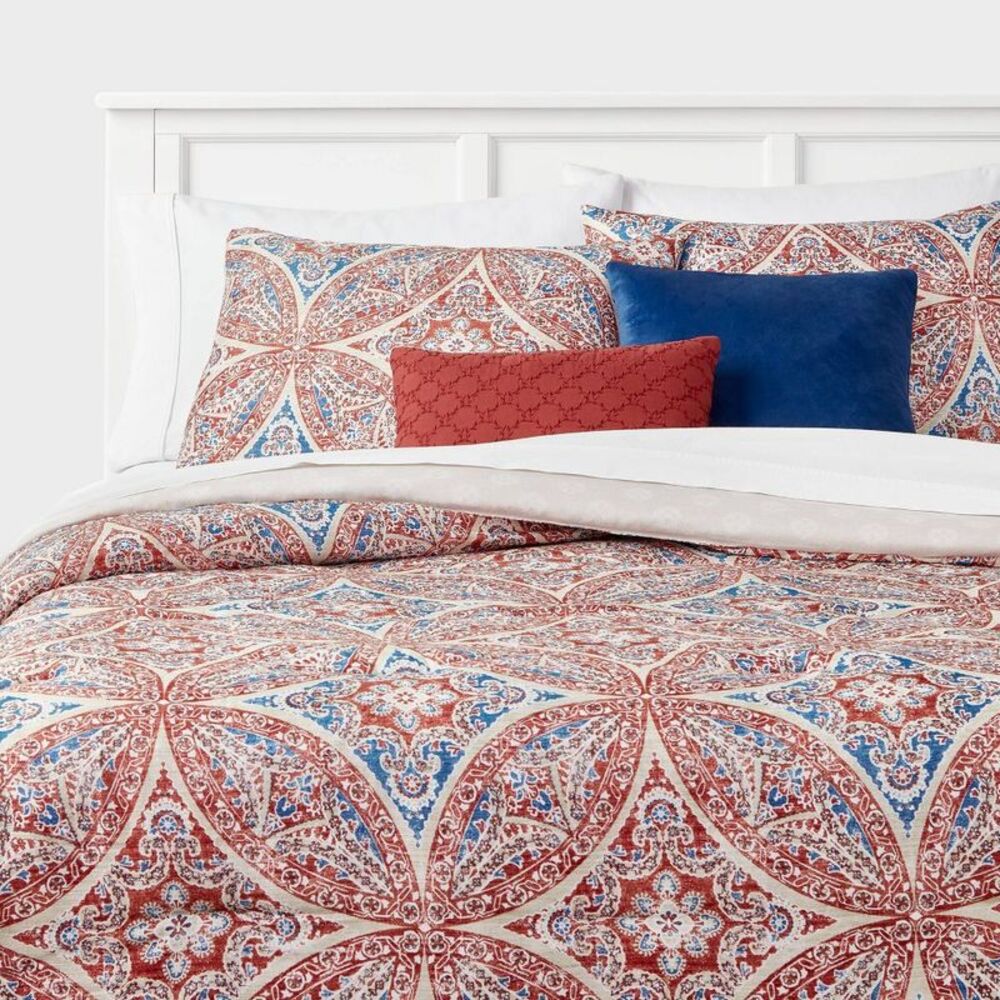 No Brand - 5pc Queen Medallion Bedding Set Red/Blue Red/Blue